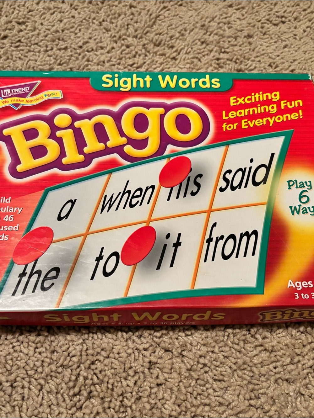 Trend Bingo Sight Words Game - Red